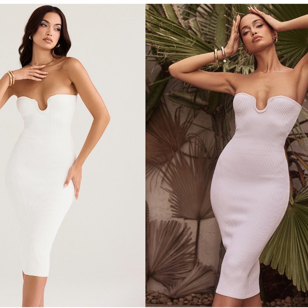HOUSE OF CB 'Oriana' White Ribbed Knit Strapless Midi Dress NWOT - Picture 1 of 8